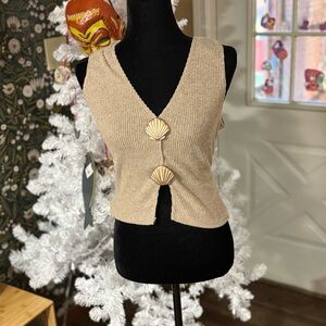 Poéselle Beige Ribbed Knit Top